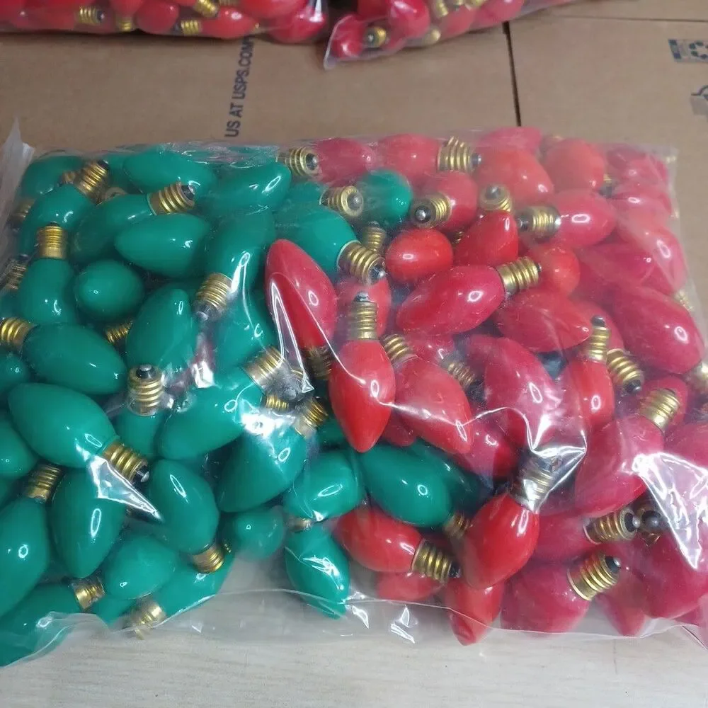 Lot Of 200 Vintage C7 Christmas Light Bulbs 100 Red 100 Green String Light